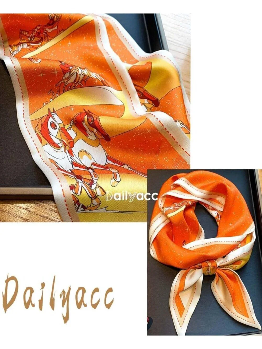 Women's Orange Hourse Silky Satin Headscarf Wrap Lightweight Scarves Scarf